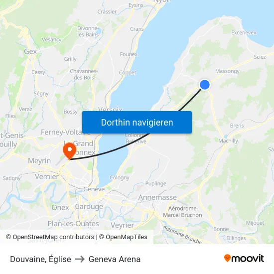 Douvaine, Église to Geneva Arena map