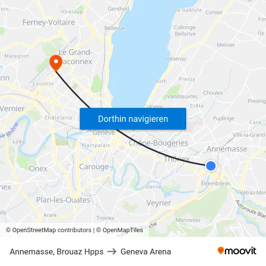 Annemasse, Brouaz Hpps to Geneva Arena map