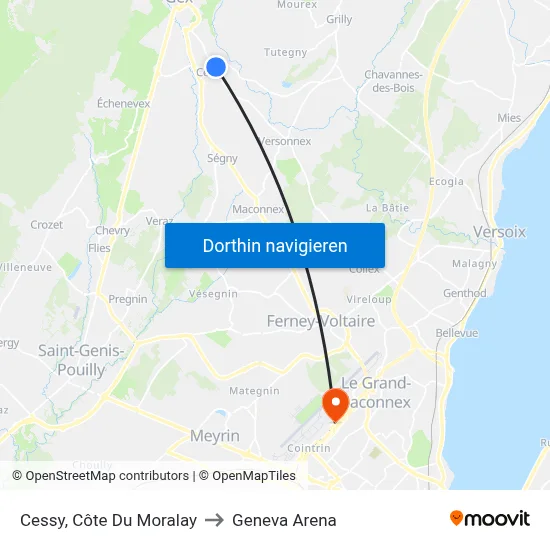 Cessy, Côte Du Moralay to Geneva Arena map