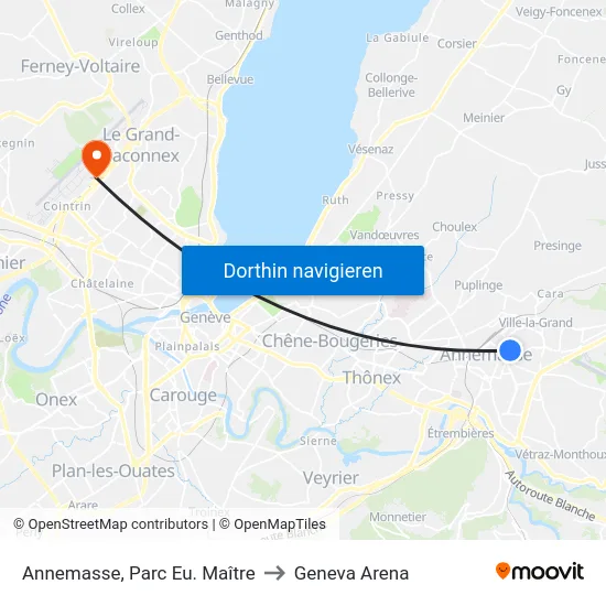 Annemasse, Parc Eu. Maître to Geneva Arena map