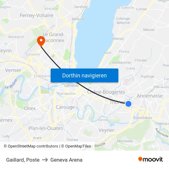 Gaillard, Poste to Geneva Arena map