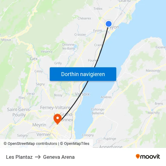 Les Plantaz to Geneva Arena map