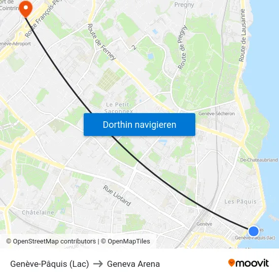 Genève-Pâquis (Lac) to Geneva Arena map