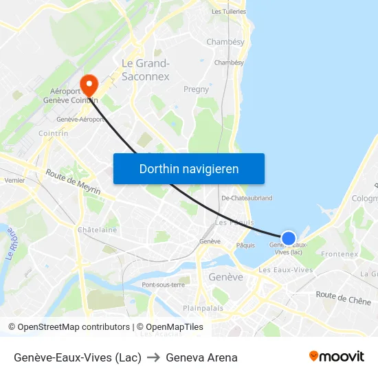 Genève-Eaux-Vives (Lac) to Geneva Arena map