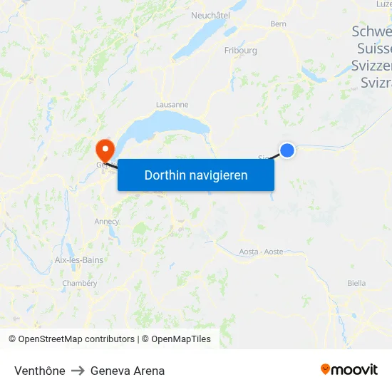 Venthône to Geneva Arena map