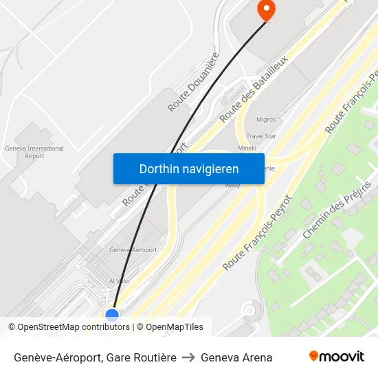 Genève-Aéroport, Gare Routière to Geneva Arena map