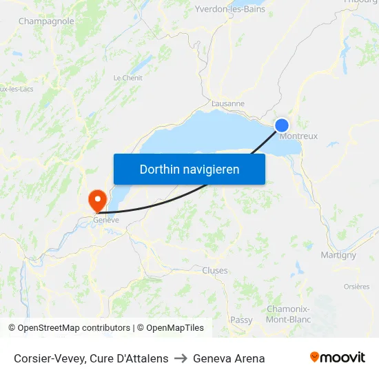 Corsier-Vevey, Cure D'Attalens to Geneva Arena map