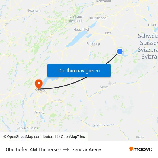 Oberhofen AM Thunersee to Geneva Arena map