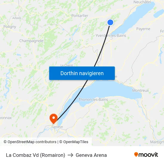 La Combaz Vd (Romairon) to Geneva Arena map