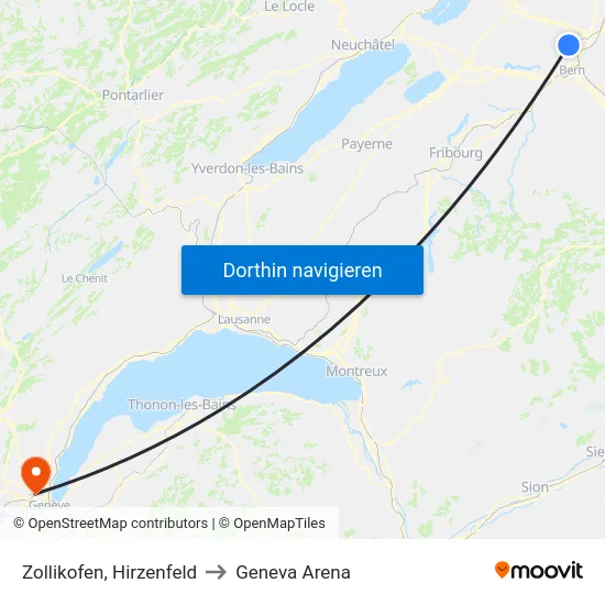 Zollikofen, Hirzenfeld to Geneva Arena map