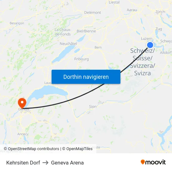 Kehrsiten Dorf to Geneva Arena map