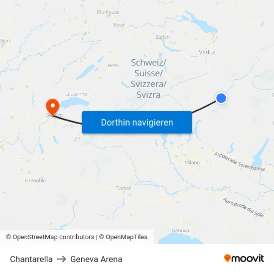 Chantarella to Geneva Arena map