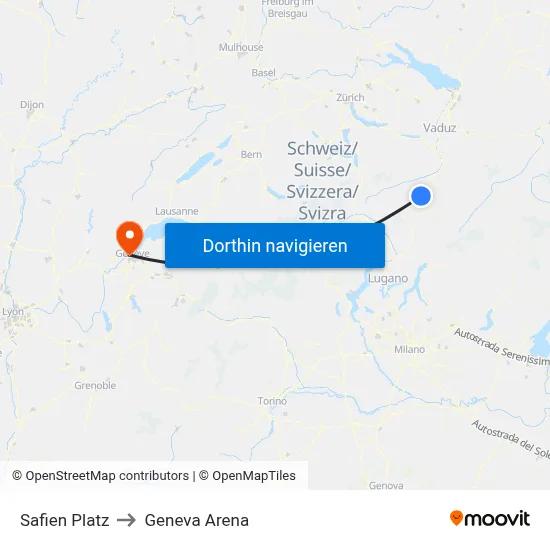 Safien Platz to Geneva Arena map