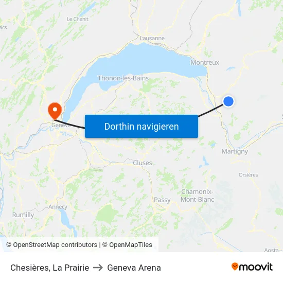 Chesières, La Prairie to Geneva Arena map