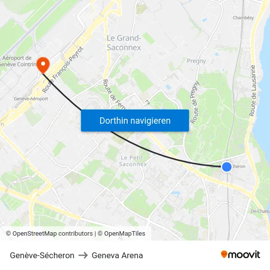 Genève-Sécheron to Geneva Arena map