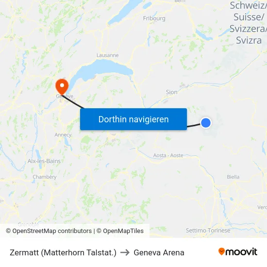 Zermatt (Matterhorn Talstat.) to Geneva Arena map