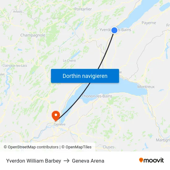 Yverdon William Barbey to Geneva Arena map