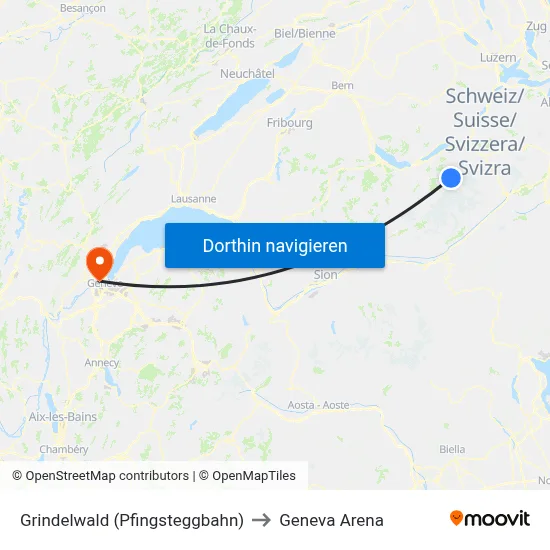 Grindelwald (Pfingsteggbahn) to Geneva Arena map