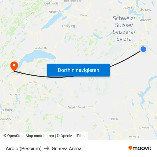 Airolo (Pesciüm) to Geneva Arena map