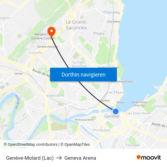 Genève-Molard (Lac) to Geneva Arena map