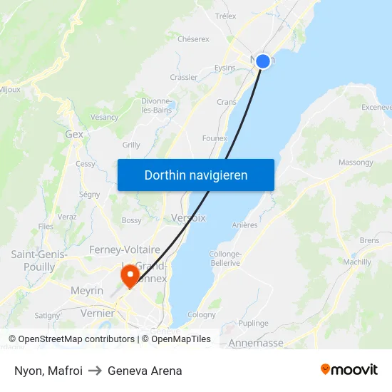 Nyon, Mafroi to Geneva Arena map