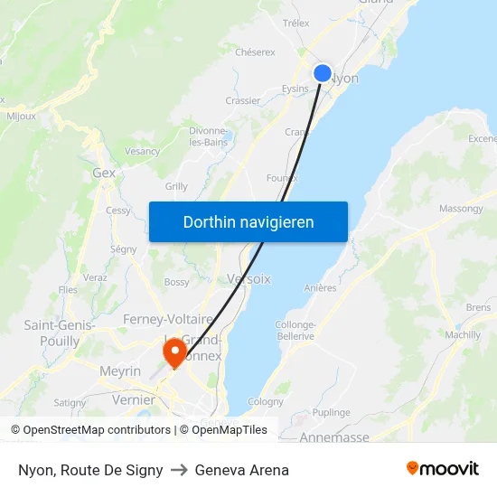 Nyon, Route De Signy to Geneva Arena map
