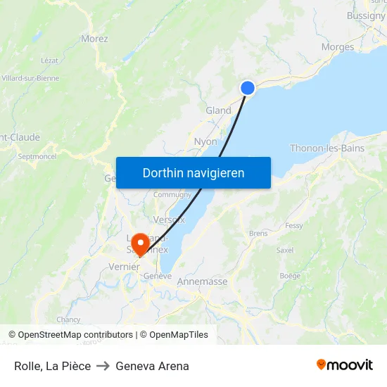 Rolle, La Pièce to Geneva Arena map
