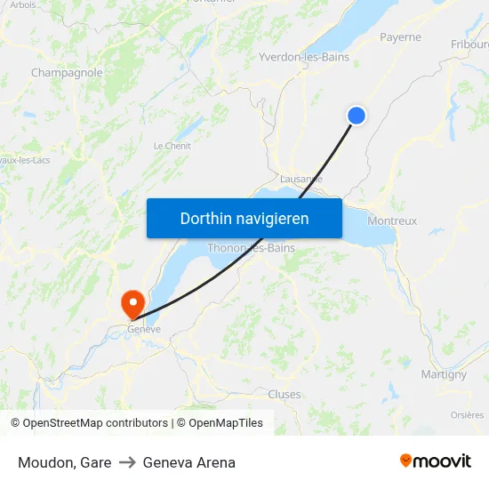 Moudon, Gare to Geneva Arena map