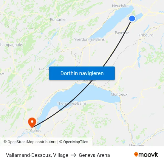 Vallamand-Dessous, Village to Geneva Arena map