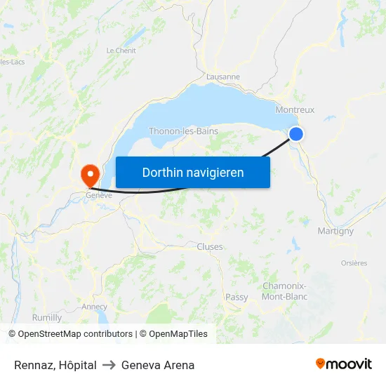 Rennaz, Hôpital to Geneva Arena map