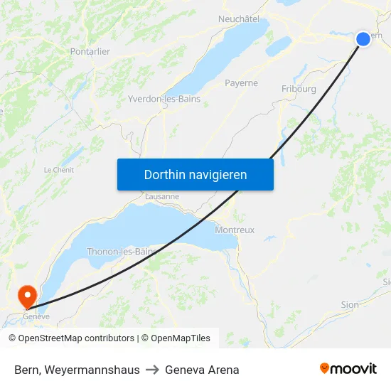 Bern, Weyermannshaus to Geneva Arena map