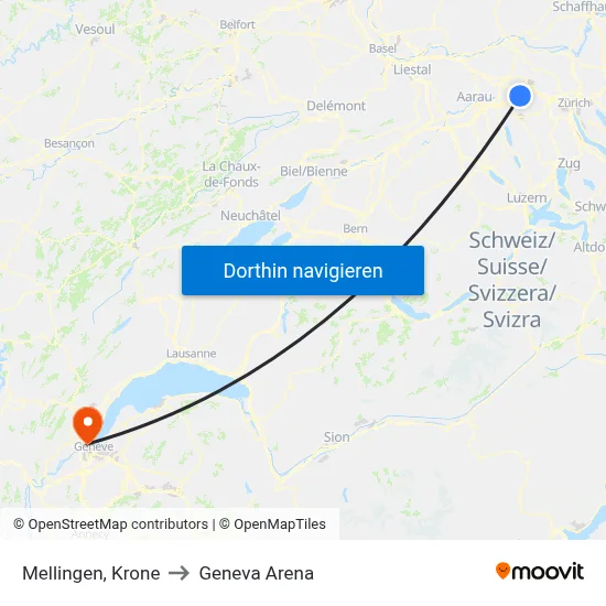 Mellingen, Krone to Geneva Arena map