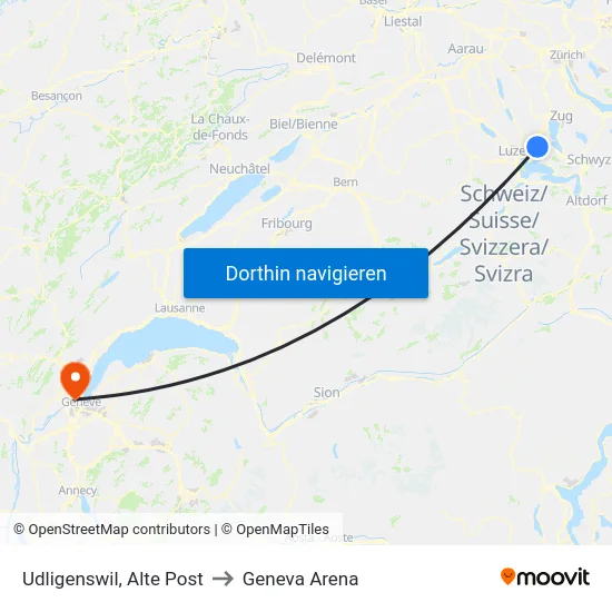 Udligenswil, Alte Post to Geneva Arena map
