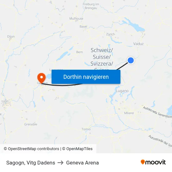 Sagogn, Vitg Dadens to Geneva Arena map