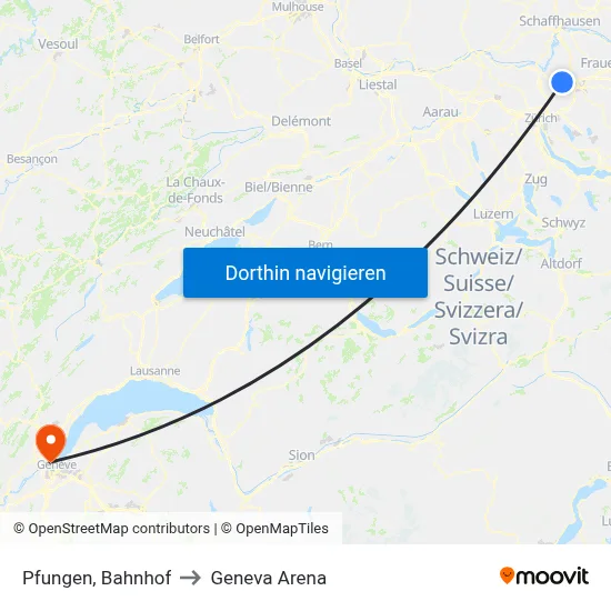 Pfungen, Bahnhof to Geneva Arena map