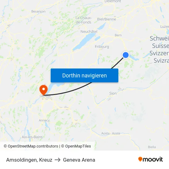 Amsoldingen, Kreuz to Geneva Arena map