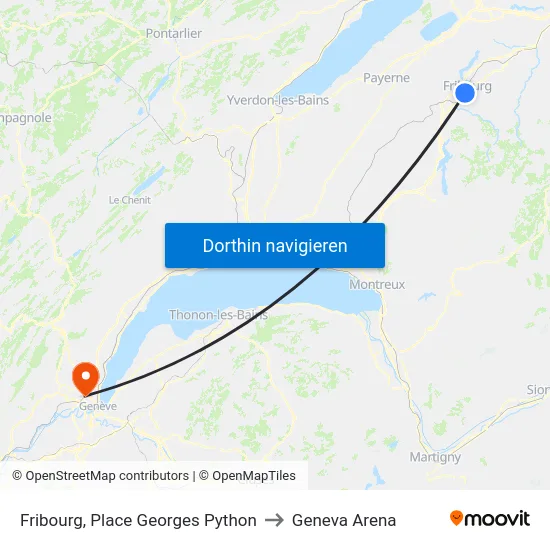 Fribourg, Place Georges Python to Geneva Arena map