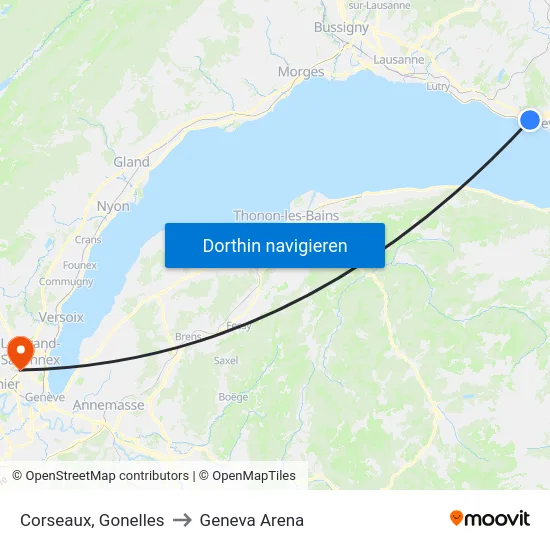 Corseaux, Gonelles to Geneva Arena map