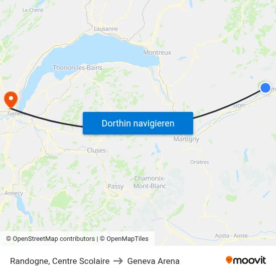 Randogne, Centre Scolaire to Geneva Arena map