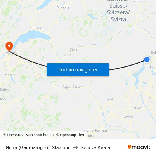 Gerra (Gambarogno), Stazione to Geneva Arena map