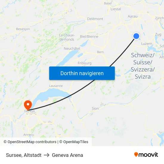 Sursee, Altstadt to Geneva Arena map