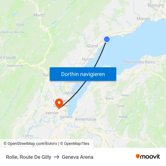Rolle, Route De Gilly to Geneva Arena map