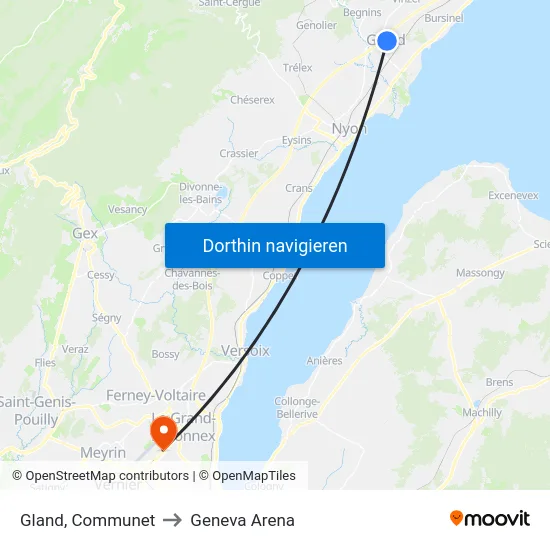 Gland, Communet to Geneva Arena map