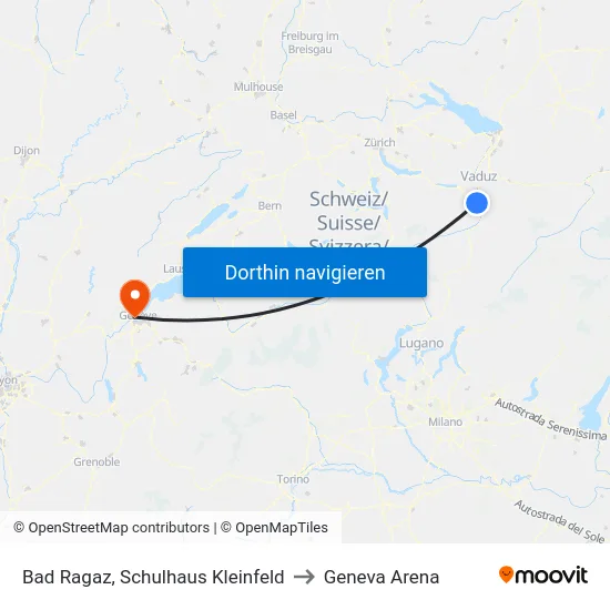 Bad Ragaz, Schulhaus Kleinfeld to Geneva Arena map