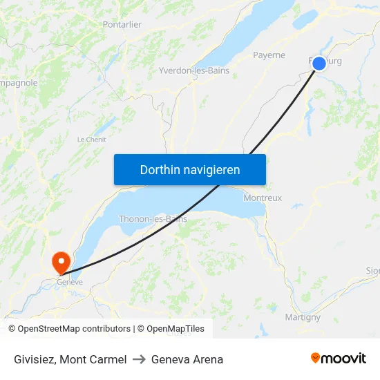 Givisiez, Mont Carmel to Geneva Arena map