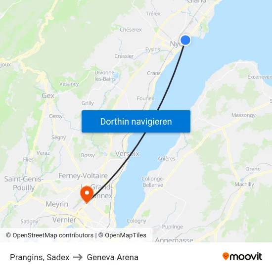 Prangins, Sadex to Geneva Arena map