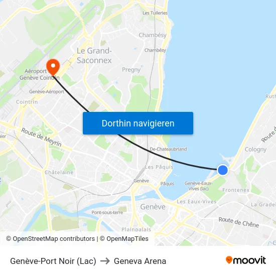 Genève-Port Noir (Lac) to Geneva Arena map