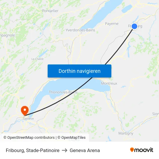 Fribourg, Stade-Patinoire to Geneva Arena map