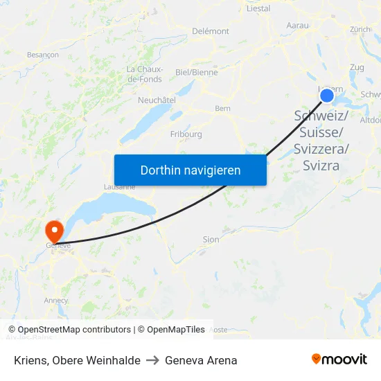 Kriens, Obere Weinhalde to Geneva Arena map