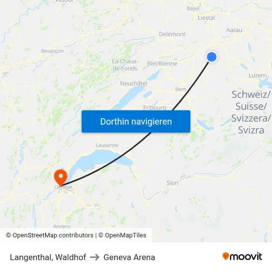 Langenthal, Waldhof to Geneva Arena map